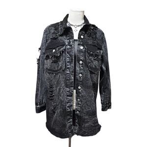 Thrill Jeans Women's Black Acid Wash Distressed Denim Shacket Small